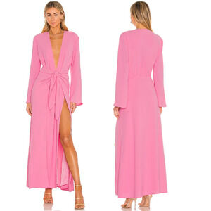Camila Coelho Millie Plunging V-Neck Wrap Maxi Dress Hot Pink Womens Size Medium